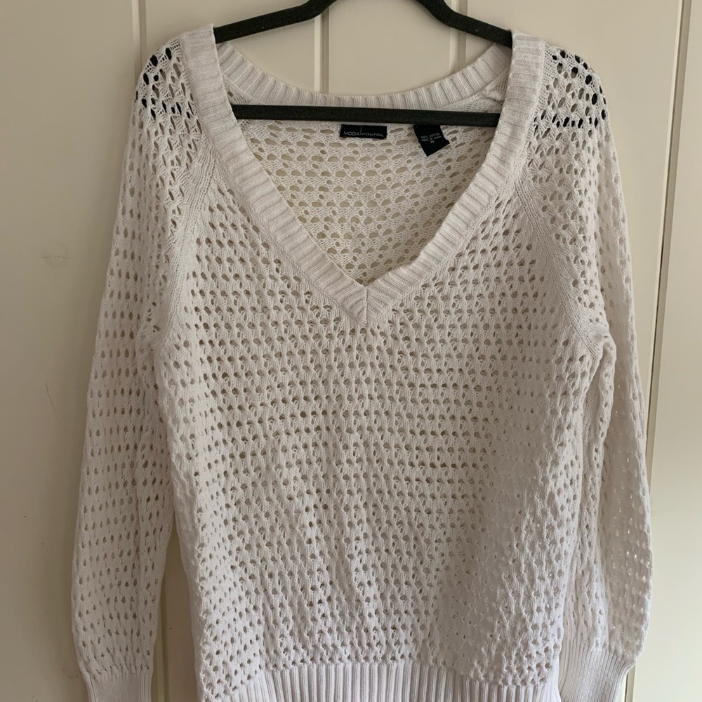 MODA open knit  v neck sweater